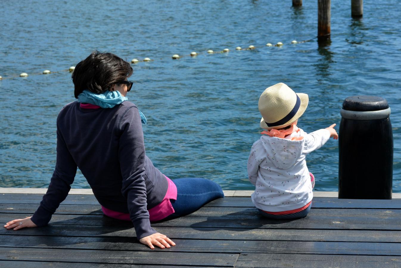 Mother and child  at the habour